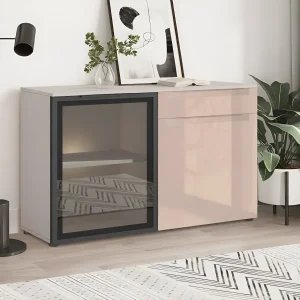 Комод бар Flex 1200 мм из МДФ Капучино с двумя секциями: стеклянная дверца и закрытый фасад.