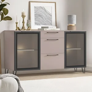 Современный комод с витриной Flex 150 см в гостиную, ДСП фасад цвета Тоффи, стильный дизайн для хранения вещей.