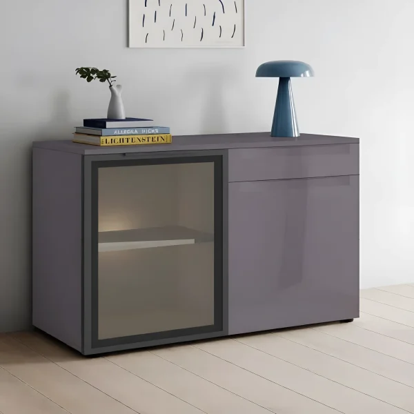 Büroschrank Flex 1 m aus lackiertem MDF Graphit für Geschirr