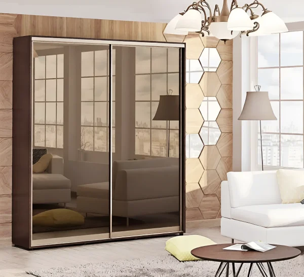 Schwebetürenschrank 0,9 m "Spiegel" zweitürig Wenge