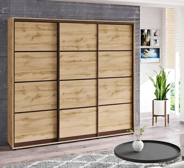 Schwebetürenschrank 2600 mm "4-teilig" 3-türig Goldeiche