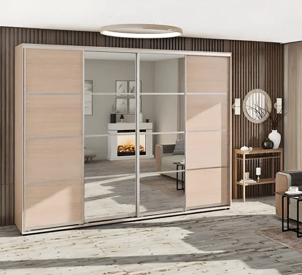Schwebetürenschrank 2,8 m "4-teilig" 4-türig Eiche natur