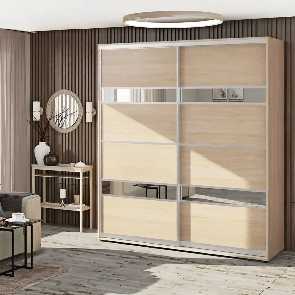 Schwebetürenschrank 1,1 m "Modell 5" zweitürig Natureiche
