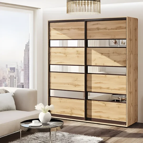 Schwebetürenschrank 1,6 m "Modell 4" 2-türig Goldeiche