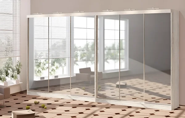 Sliding wardrobe 4.2 m "Mirror" 6-door bleached oak