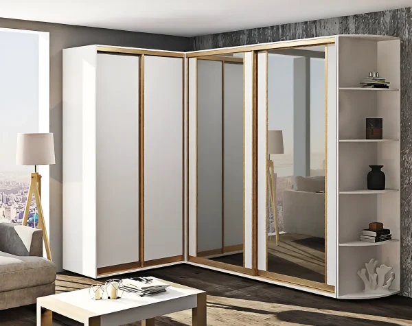 Eck-Schiebetürenschrank „Modell 7“ Weiß