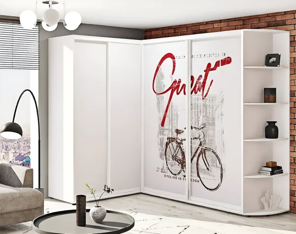 Eckschrank "Glas Fotodruck" hell