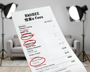 Список с выделенными скрытыми платежами на фоне дивана и осветительного оборудования