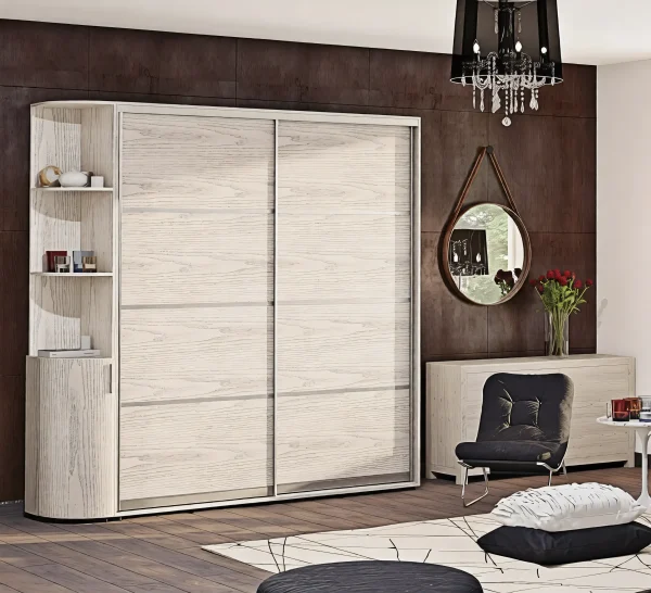 Schiebetürenschrank 0,9 m „4-teilig“ 2-türig Eiche weiß