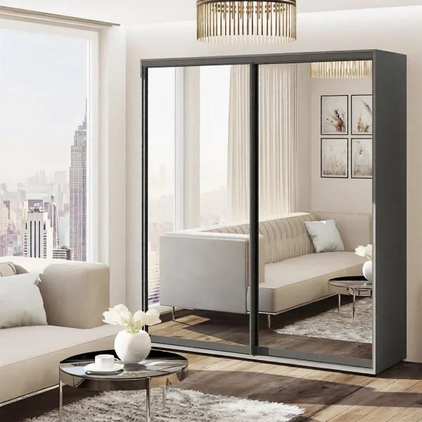 2.0 meter 2-door sliding wardrobe "Mirror" graphite