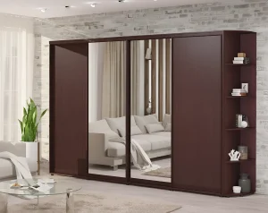 Шкаф купе 320 см, четырехдверный, с зеркальными фасадами, цвет дуб венге, современный дизайн, вместительное хранение.