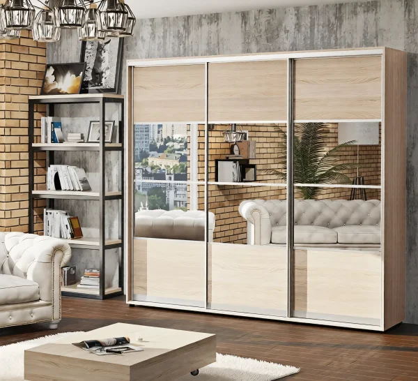 Sliding Wardrobe 260 cm "Model 8" Three-Door Natural Oak Color