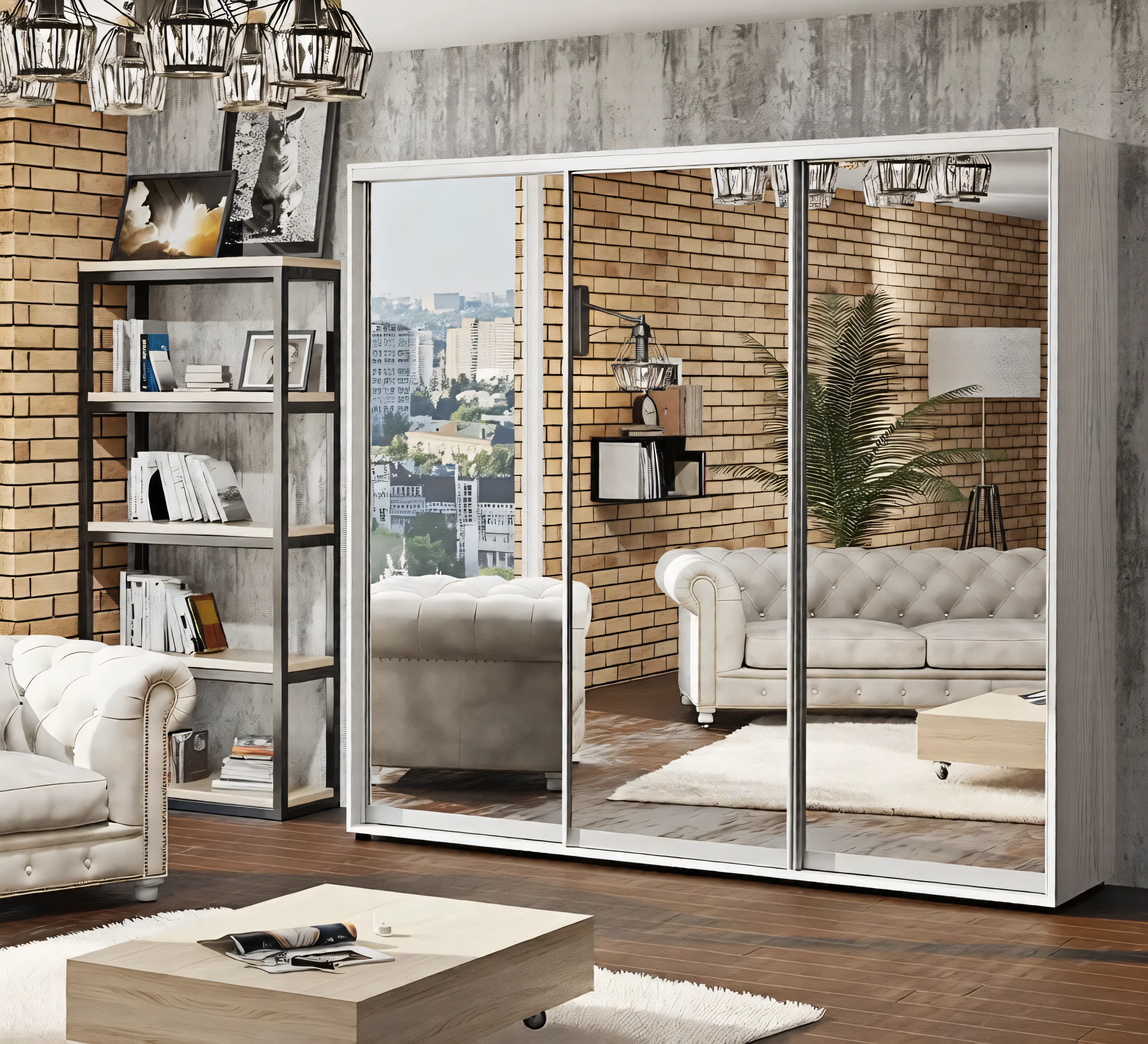 Шкаф-купе 2200 мм "Зеркало" 3 дверный дуб беленый - фото
