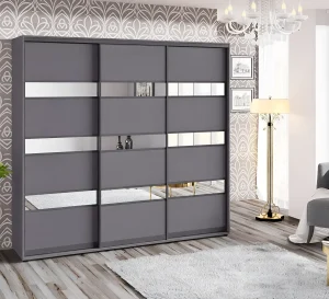 Трехдверный шкаф-купе 1,8 м "Модель 4" цвета антрацит с зеркальными вставками, современный дизайн.