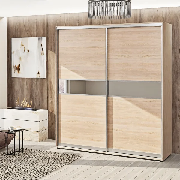 Schiebetürenschrank 1.5 m „Modell 2“ 2-türig Eiche Natur