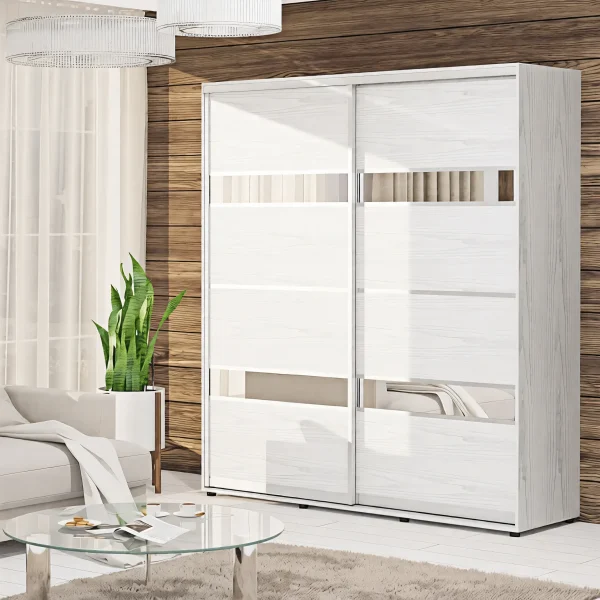 Schiebetürenschrank 1,6 m „Modell 5“ 2-türig Eiche weiß