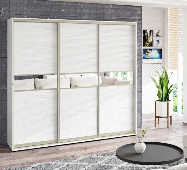 Schiebetürenschrank 2,1 m „Modell 2“ 3-türig Eiche weiß