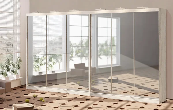 Sliding Wardrobe 5.2 m "Mirror" 6-Door Bleached Oak