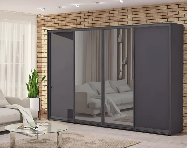 3.6-meter chipboard sliding wardrobe with mirror, 4-door, anthracite