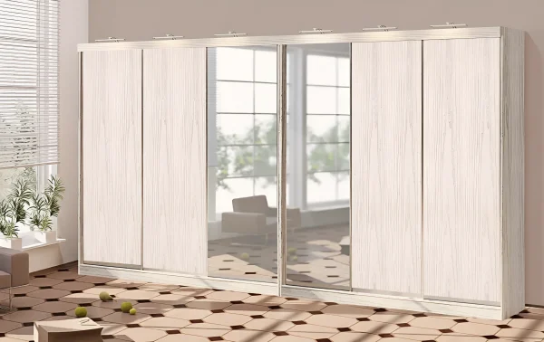 4.6 Meter 6-Door Chipboard Sliding Wardrobe in Bleached Oak
