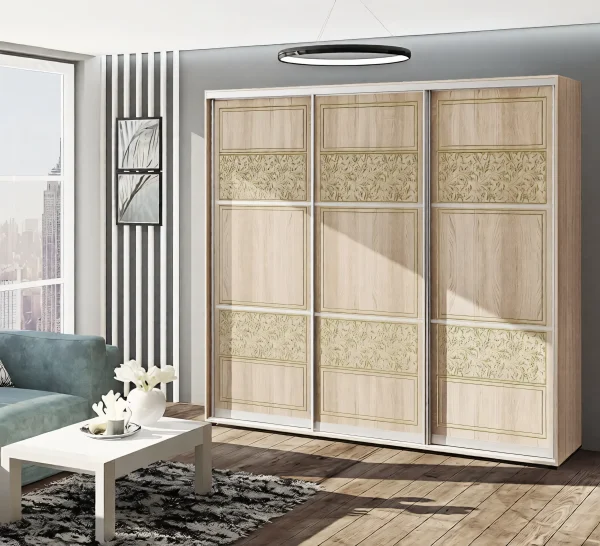 2.3 meter sliding wardrobe "Valencia" gloss 3-door Sonoma oak
