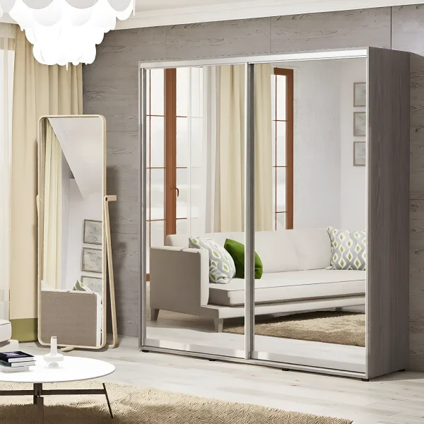 Sliding Wardrobe 1.1 meters "Mirror" 2-door Truffle Oak