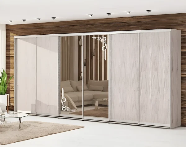 Schiebetürenschrank 460 cm "Spanplatte" 6-türig Eiche weiß