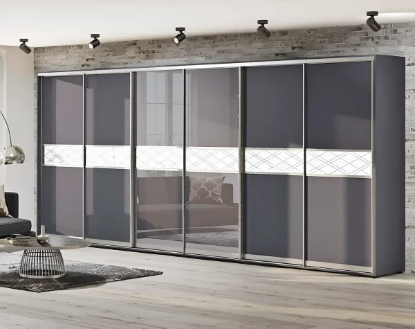 Schiebetürenschrank 460 cm „Modell 2“ sechstürig dunkelgrau