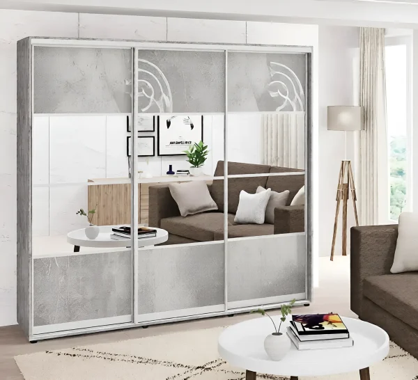 Schwebetürenschrank 180 cm "Modell 8" 3-türig Beton hell