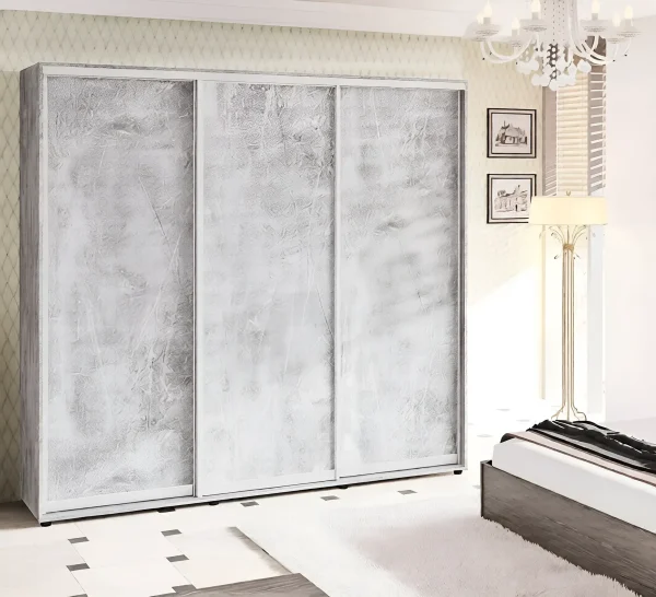 Schwebetürenschrank 2,4 m "Spanplatte" 3-türig Beton hell