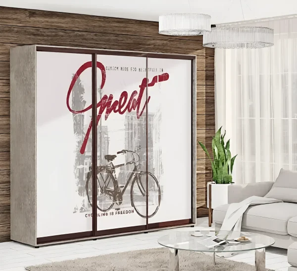 Sliding Wardrobe 2.1 m "Glass Photo Print" 3-door light
