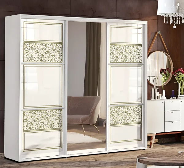 Schwebetürenschrank 2,3 m "Valencia" Glanz 3-türig Weiß