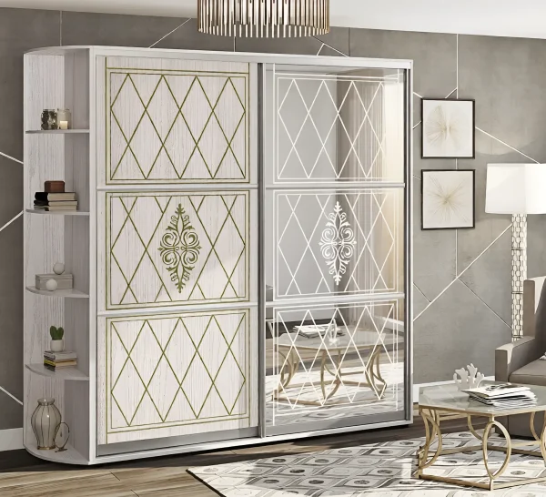 Sliding Wardrobe 1.8 m "Venice" Glossy with Mirror 2-Door Bleached Oak