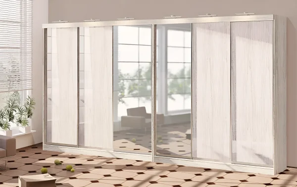 4.4-meter 6-door 'Chipboard' sliding wardrobe in bleached oak