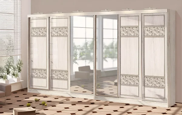 Sliding Wardrobe 500 cm "Valencia" Glossy 6-Door Bleached Oak