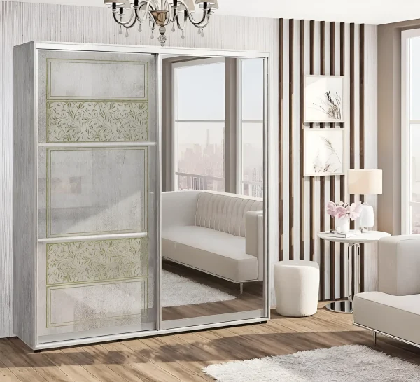 Schwebetürenschrank 1,8 m "Valencia" Hochglanz mit Spiegel 2-türig Beton