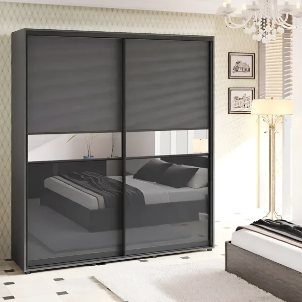 Schwebetürenschrank 1,3 Meter "Modell 2" zweitürig Graphit