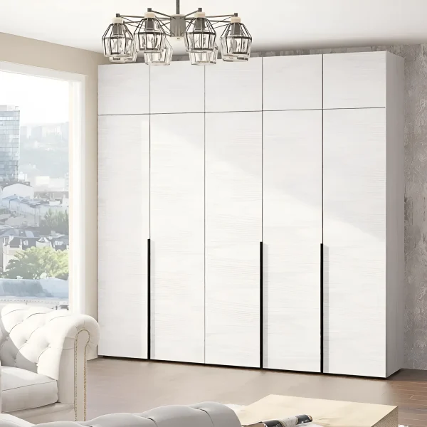 Großer Kleiderschrank Flex 2 2,5 Meter mit Spanplatten-Fronten in gebleichter Eiche 5-türig