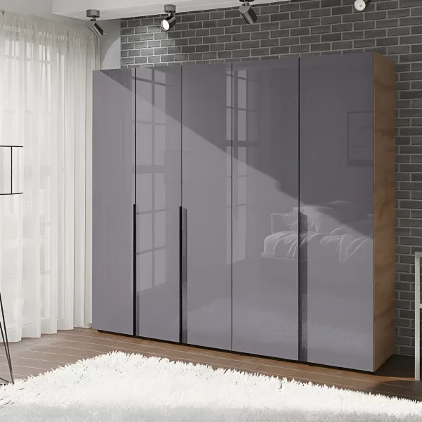 Large Flex 2 2-meter wardrobe with Graphite chipboard facades, five-door