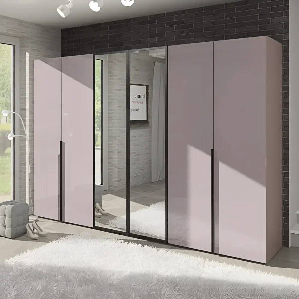 Kleiderschrank Flex 2,4 m MDF Front Samt Beige 6-türig