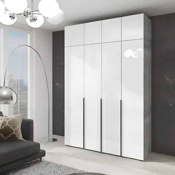 Fertiger Kleiderschrank Flex 170 cm mit Spanplatten-Fronten Weiß 4-türig