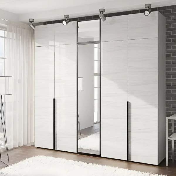 Fertiger Kleiderschrank Flex 2,3m mit Spanplatten-Fronten in Gebleichter Eiche für Kleidung