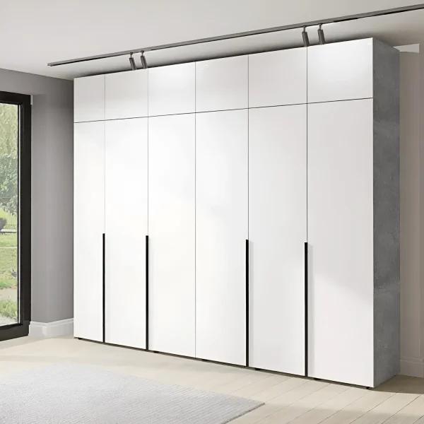 Fertiger Kleiderschrank Flex 2,9 Meter mit weißen Spanplatten-Fronten, sechstürig