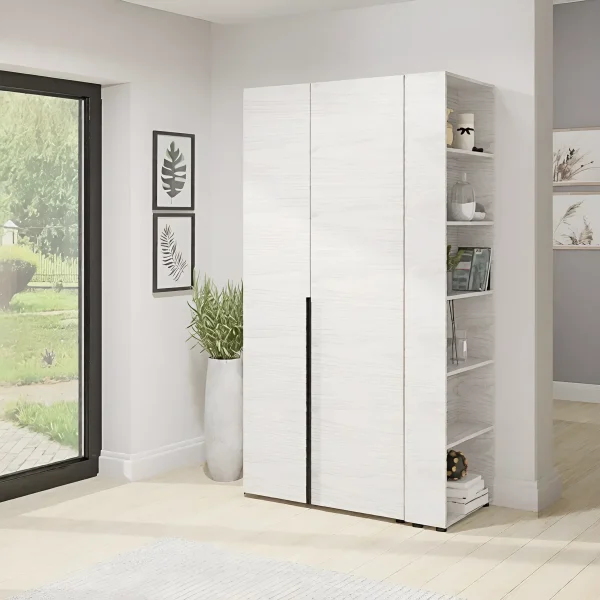 Bücherregal Flex 900 mm mit Spanplatten-Fronten in gebleichter Eiche, zweitürig