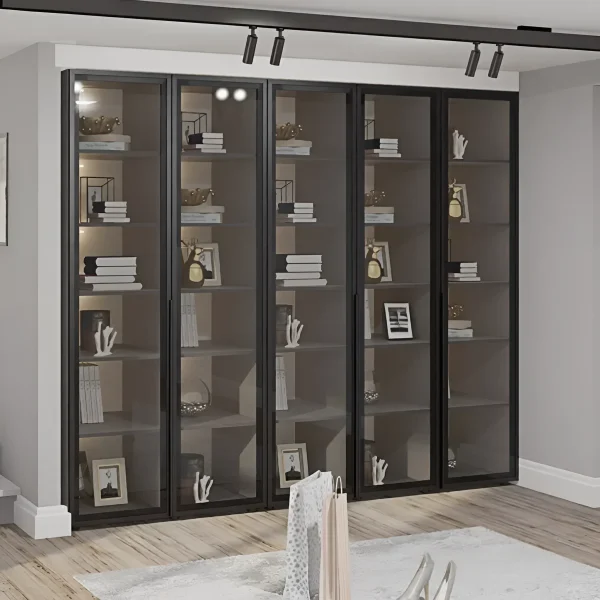 Bücherregal mit Glas Flex 250 cm fünftürig