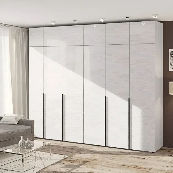Modularer Kleiderschrank Flex 2,9m mit Spanplatten-Fronten Gebleichte Eiche 6-türig