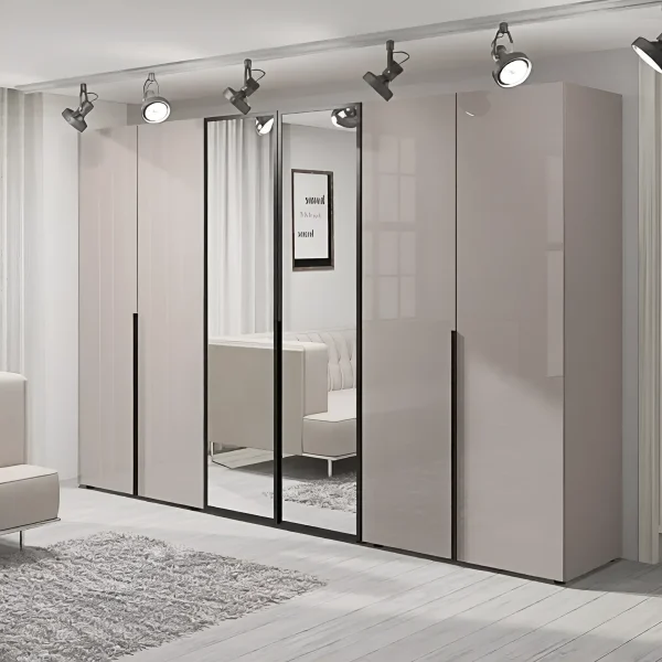 Büroschrank Flex 2,9 Meter mit Spanplatten-Fronten Kaschmir, sechstürig