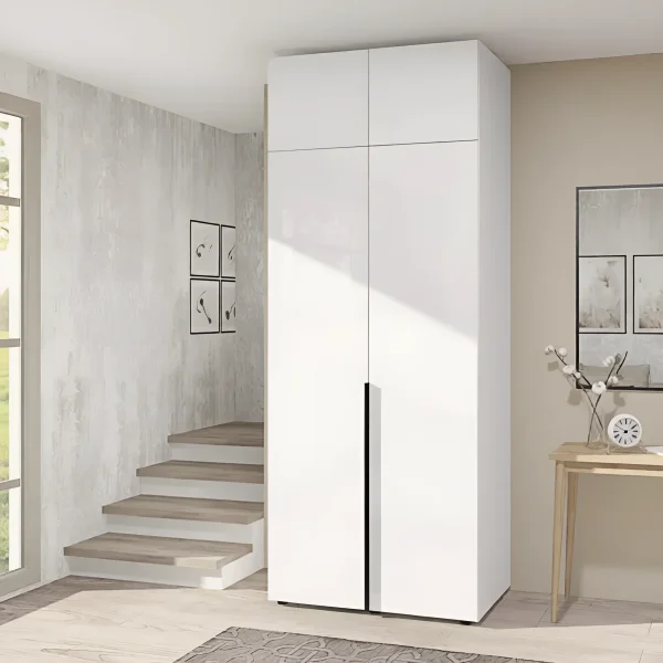 Flex Hinged Wardrobe 0.8m Chipboard White Front for Living Room