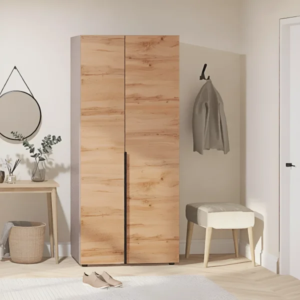 Griffloser Kleiderschrank Flex 0,9 Meter Spanplatten-Front Goldene Eiche für den Flur