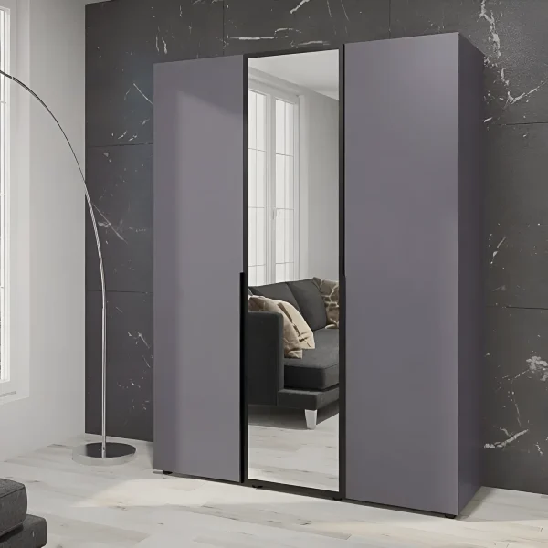 Flex Kleiderschrank ohne Griffe 1200 mm Spanplatte Graphit Front dreitürig